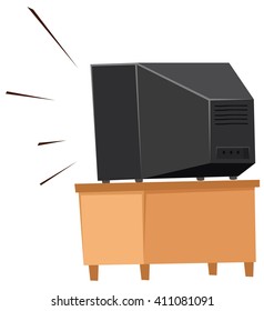 Back of television on shelf illustration