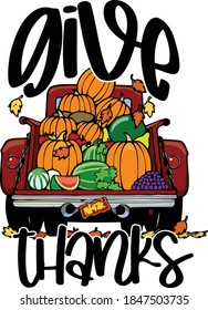 The back of this truck is filled with an autumnal harvest.  This cut file features designs with different fall sayings including it's fall y'all, give thanks, and happy thanksgiving. 