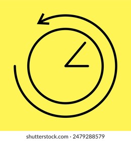 back in time icon simple, line vector isolated on yellow background. trendy and modern design