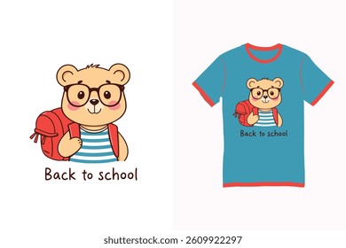 back, to, school, bear, vector, cartoon, illustration, art, baby, child, character, love, education