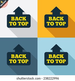 Back to top arrow sign icon. Scroll up page symbol. Four squares. Colored Flat design buttons. Vector