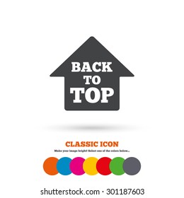 Back To Top Arrow Sign Icon. Scroll Up Page Symbol. Classic Flat Icon. Colored Circles. Vector