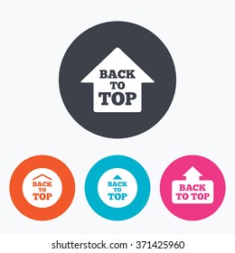 Back To Top Icons. Scroll Up With Arrow Sign Symbols. Circle Flat Buttons With Icon.