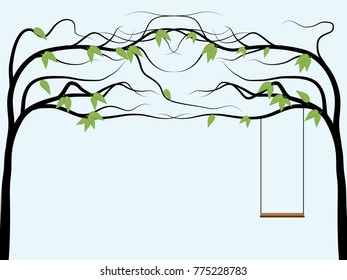 back tree vector have green leaf and swing player under right tree