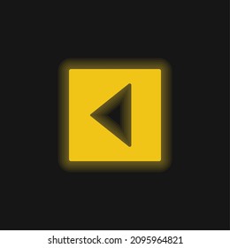 Back Triangular Left Arrow In Square Filled Button yellow glowing neon icon