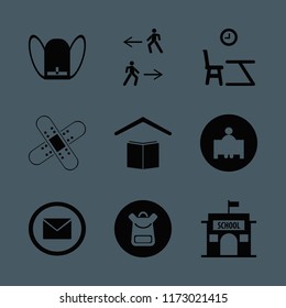 back vector icons set. with teacher, lesson begining, school book bag and patches medicine in set