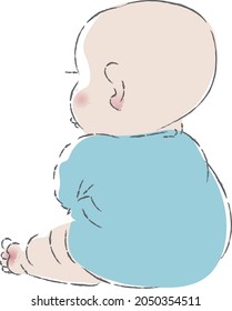 Back view of a baby with plump cheeks