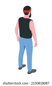 Back view of bearded biker wearing black vest and jeans vector illustration