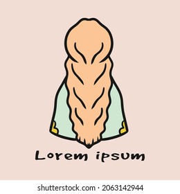 Back view beautiful girl with braided brunette hair. Editable vector file for all of your graphic needs.