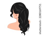 back view beautiful woman with long ponytail hairstyle. head to shoulder. concept of beauty, woman, lifestyle, salon. vector illustration.