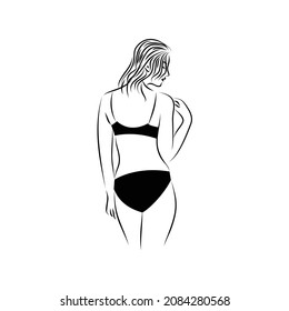 Back View Beauty Girl Wearing Swimsuit Logo Design Vector Illustration