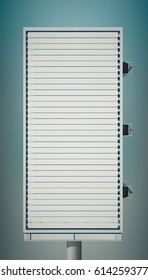Back view blank vertical billboard on column for advertisement and promotion with spotlights isolated vector illustration