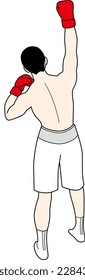 Back view of the boxer who rejoices with a guts pose