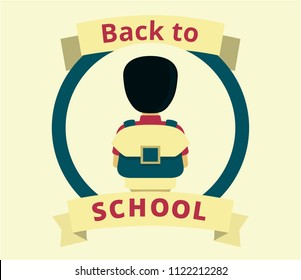 back view boy child bring bag with text back to school vector illustration in flat design style