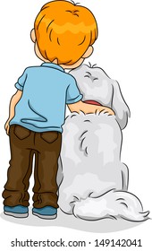 Back View of a Boy with His Arm Resting on His Dog's Neck