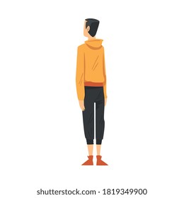 Back View of Boy, Teenager Viewed from Behind Wearing Casual Clothes and Looking at Something Cartoon Style Vector Illustration