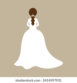 Back View of a Bride in a white wedding dress vector illustration. Wedding ceremony