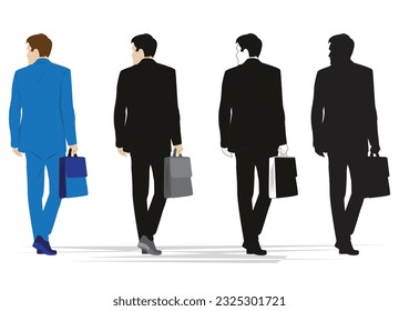 back view business people silhouettes walking vector