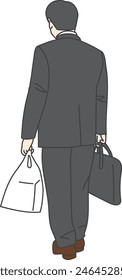 Back view of businessman on his way home from shopping