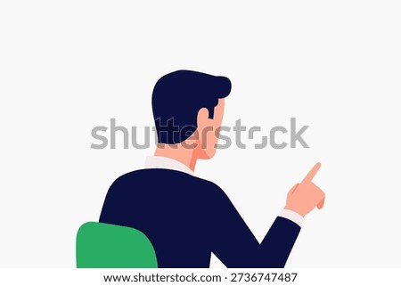 Back View of Businessman Pointing Finger Flat Vector Character Illustration for Presentations