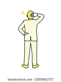 Back view of a businessman scratching his head in distress. Clip art of the man who hit the wall.