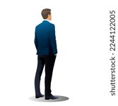 Back view Businessman standing and looking forward on white background. vector, illustration