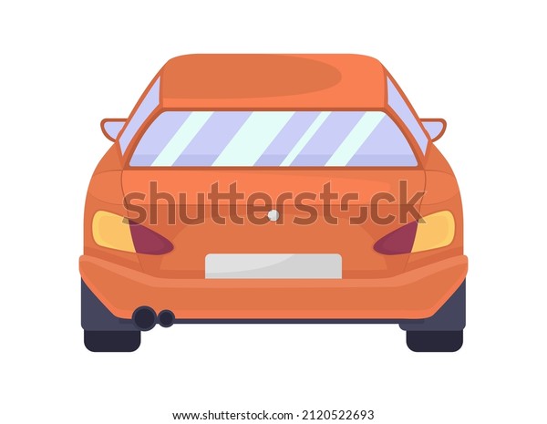 Back view car semi flat color vector object.\
Transportation. Full body item on white. Automotive industry. Red\
vehicle model simple cartoon style illustration for web graphic\
design and animation