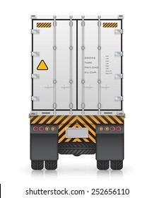 Back view of cargo container on back trailer,  Cargo container or shipping container for shipment storage and transport goods product and raw material, Vector illustration design.