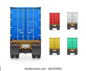 Back view of cargo container on back trailer,  Cargo container or shipping container for shipment storage and transport goods product and raw material, Vector illustration design variety color.