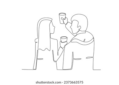 Back view of the couple celebrating New Year's Eve together. New years eve one-line drawing