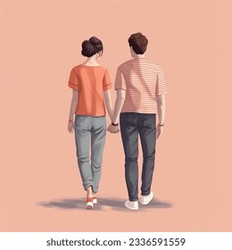 Back view of a Couple Holding Hands, vector, illustrator