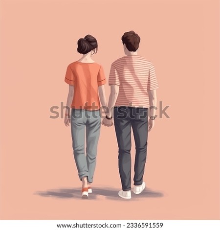 Back view of a Couple Holding Hands, vector, illustrator