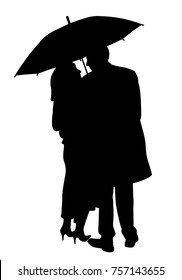 Back view of a couple under an umbrella