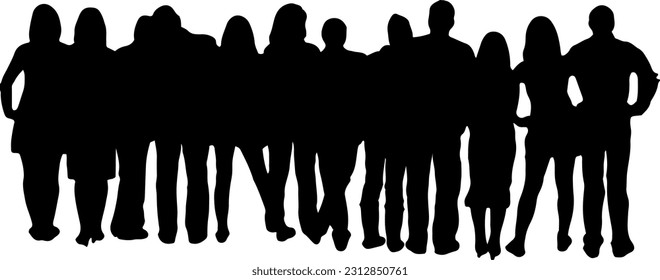 Back View Crowd Standing Silhouette Vector: Group of People in Stance, Silhouette of Crowd Standing Pose: Back Side View Illustration