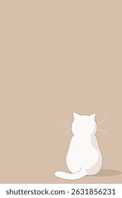 Back View of Cute White Cat with Empty Space, Useful for Greeting Cards and Pet Product Ads