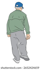 Back view of an elderly man walking