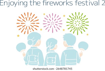 Back view of a family enjoying a fireworks display (no main line)