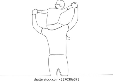 Back view of a father and son playing. Father's Day one-line drawing