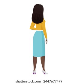 Back view of female teacher, advisor or executive manager standing with waiting pose vector illustration
