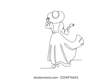 Back view of a female tourist. World tourism day one-line drawing