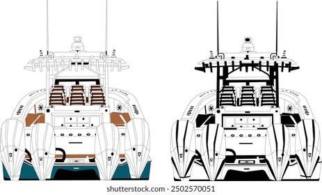 Back view fishing boat vector illustration