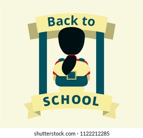 back view girl child bring bag with text back to school vector illustration in flat design style