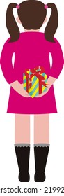 Back view of a girl with a gift