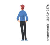 Back View of Guy Standing with Hands in his Pockets, Young Man Viewed from Behind Wearing Casual Clothes and Looking at Something Cartoon Style Vector Illustration