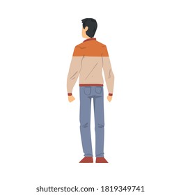 Back View of Guy, Young Man Viewed from Behind Wearing Casual Clothes and Looking at Something Cartoon Style Vector Illustration