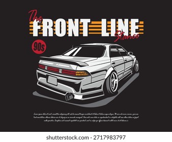 back view illustration of 90s car vector graphic idea