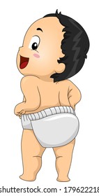 Back View Illustration of a Baby Boy Showing His Diapers
