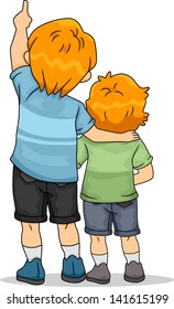 Back View Illustration of Boy Siblings Looking Up