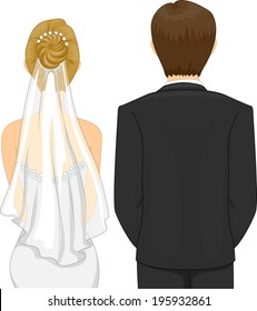 Back View Illustration of a Bride and Groom in a Wedding Ceremony