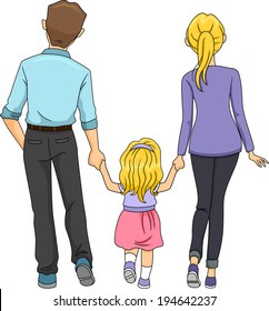 Back View Illustration of a Family Walking Together